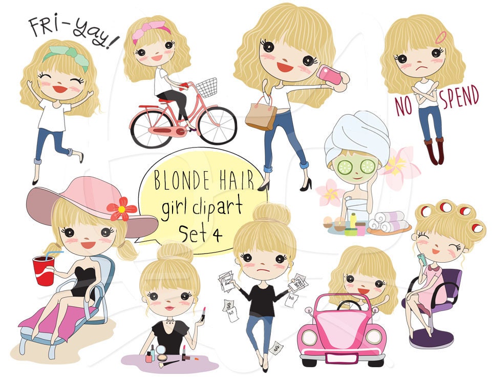 Download Blonde hair girl clipart set 4girl stickers clipart ...