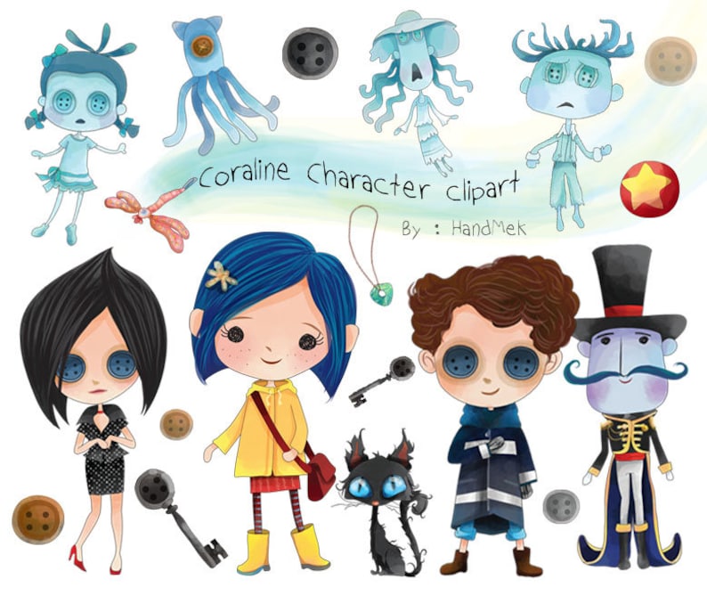 Cute Coraline character clipart instant download PNG file | Etsy