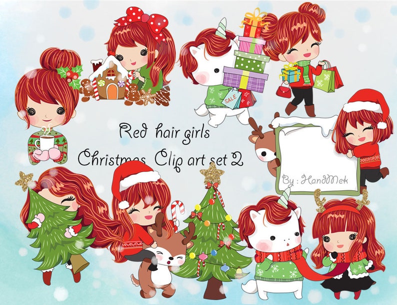 Rote Haare Weihnachten Mädchen Clip Art Set 2 Instant Download | Etsy
