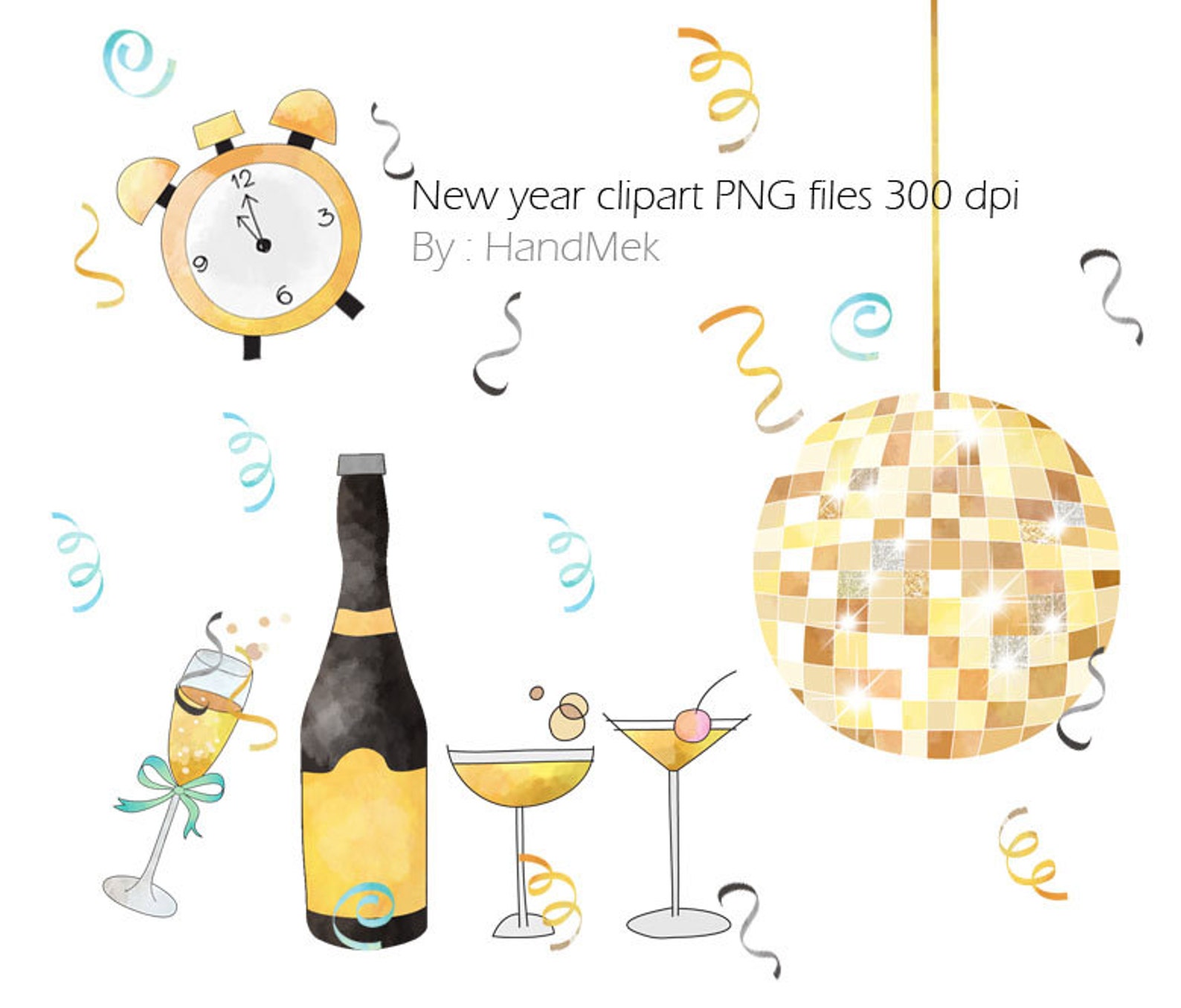 Happy new year water color New year Clipart Instant | Etsy