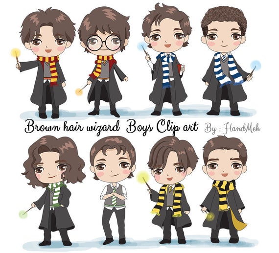 Brown hair wizard boy Clip art instant download PNG file 300 | Etsy