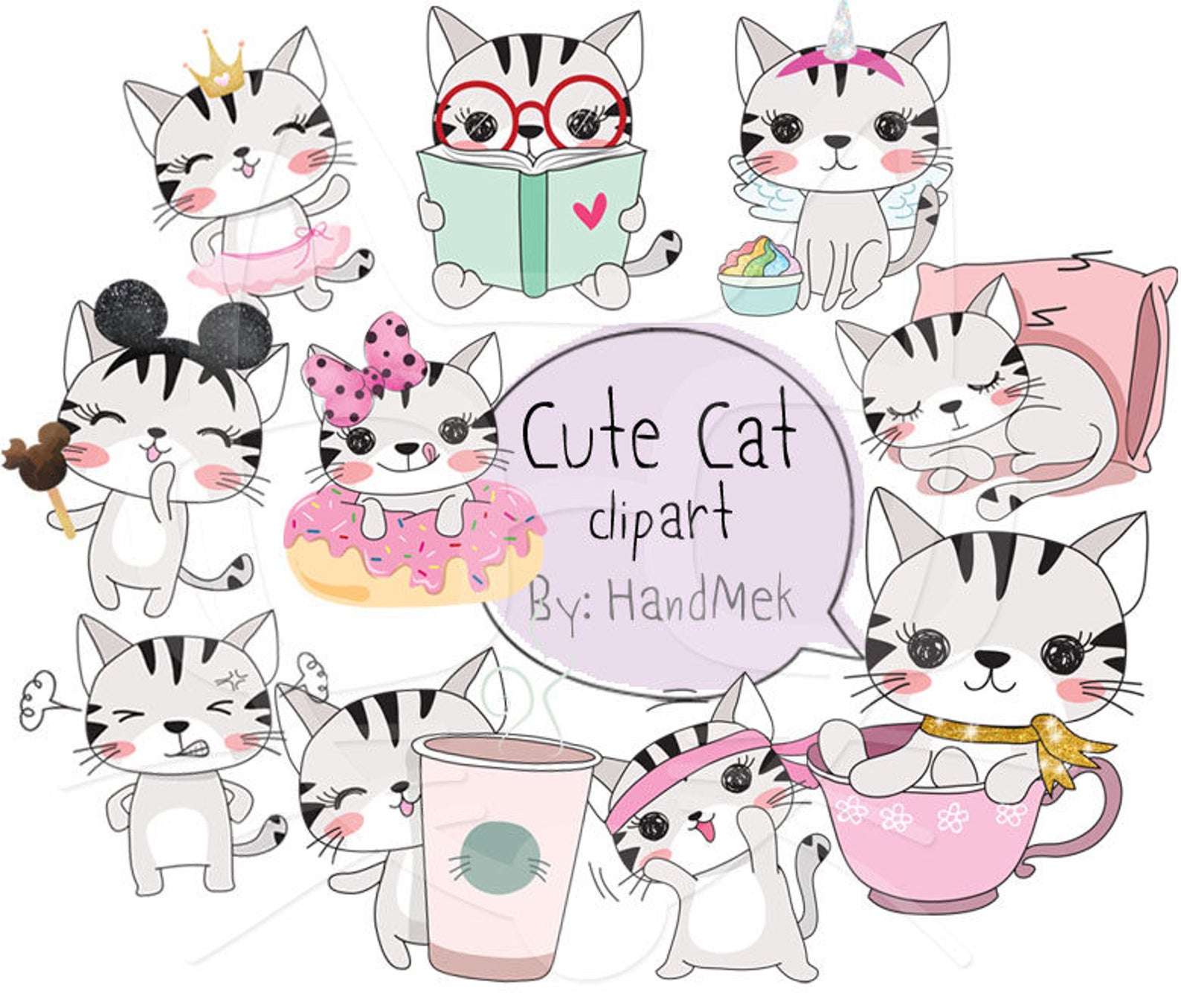 Süße Katze Set 1 Kawaii Katze Clipart Instant Download PNG | Etsy