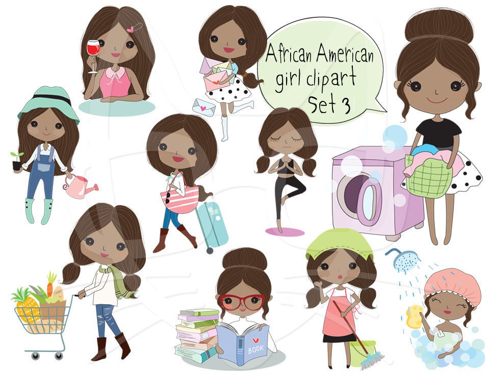 African american girl clip art black girl clipart set 3 etsy