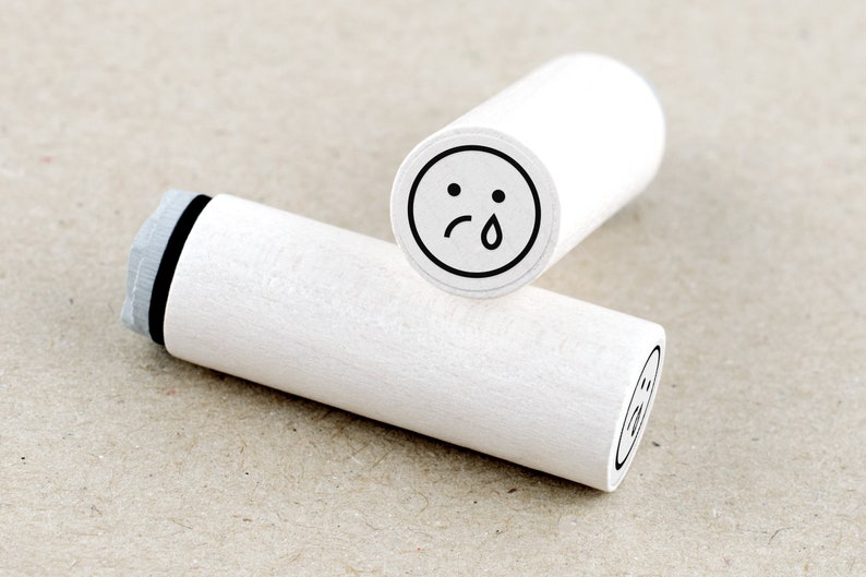 Mini Rubber Stamp Smiley Emoji Crying Face 