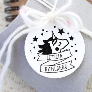 Mittlerer runder Stempel Einhörner 40 mm x Vorname und Nachname