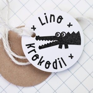 Tampon moyen rond crocodiles 40 mm x prénom et nom