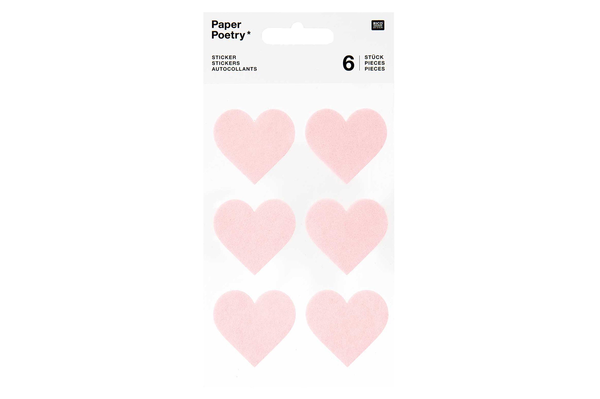 Felt Stickers Hearts Pink 6 Pieces 