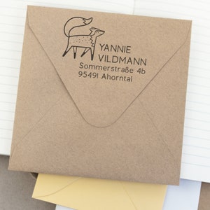 Petit tampon d'adresse renard jusqu'à 4 lignes