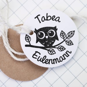 Mittlerer runder Stempel Eulen 40 mm x Vorname und Nachname