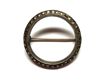 Art Deco Style Marcasite Sterling Silver Circle Brooch Estate Piece