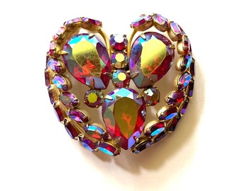 Vendome Retro Heart Aurora Borealis Crystal Brooch