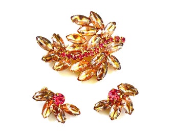 Pretty In Pink Vintage Brooch and Earring Set
