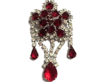 Exquisite Vintage Ruby Red Dangle Brooch
