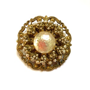 Miriam Haskell Baroque and Seed Pearl Brooch Circa 1950s