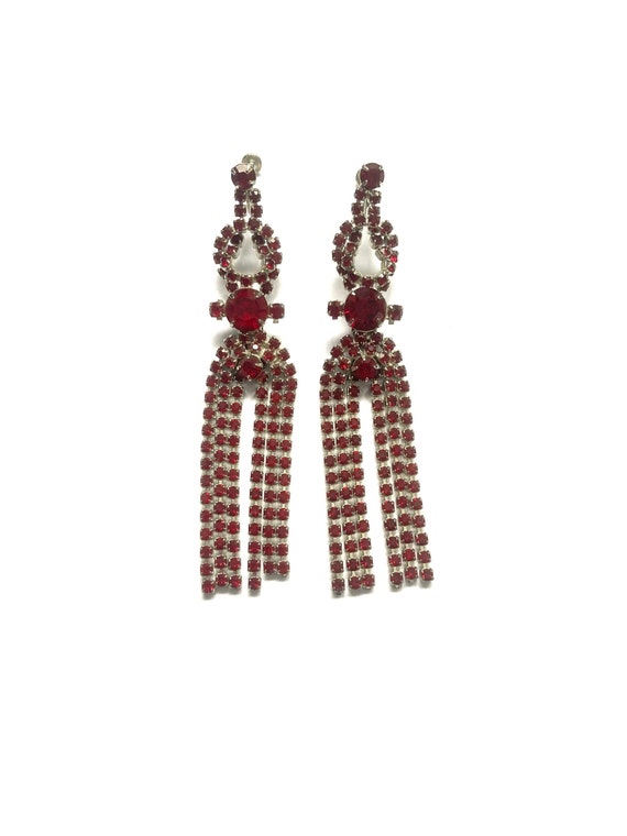 Massive Siam Red Fringe Earrings Circa 1950s - image 1