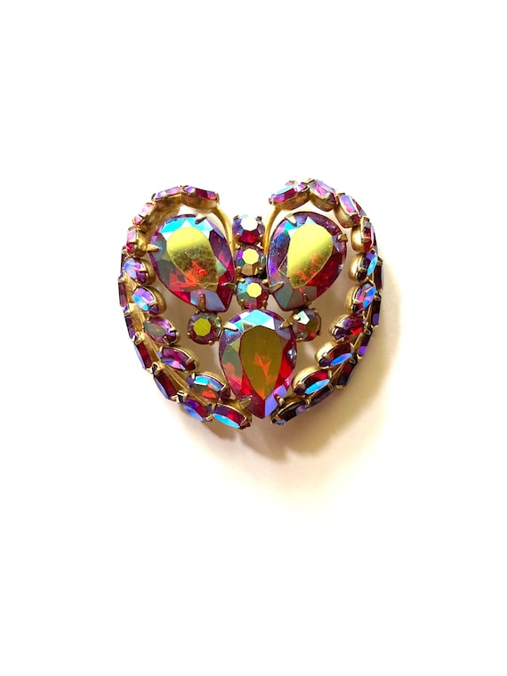 Vendome Retro Heart Aurora Borealis Crystal Brooch