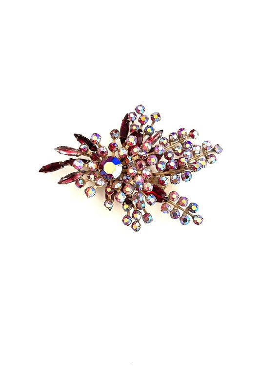 Mid-century Aurora Borealis Floral Spray Brooch