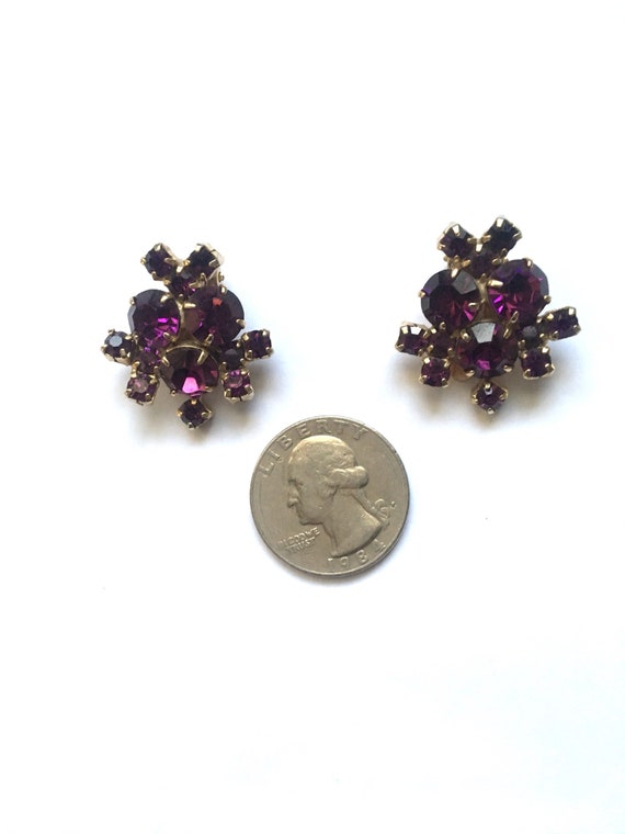 Vintage Purple Jewel Tone Rhinestone Clip-On Earr… - image 5