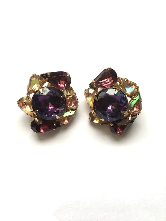 Vintage Garne Purple Rhinestone Earrings