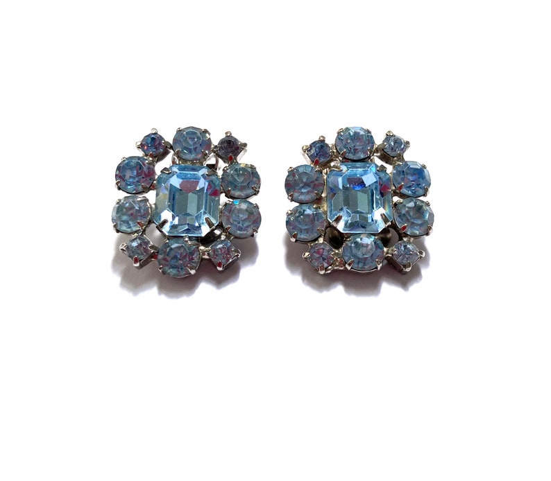 Vintage Light Blue Cluster Earrings image 2