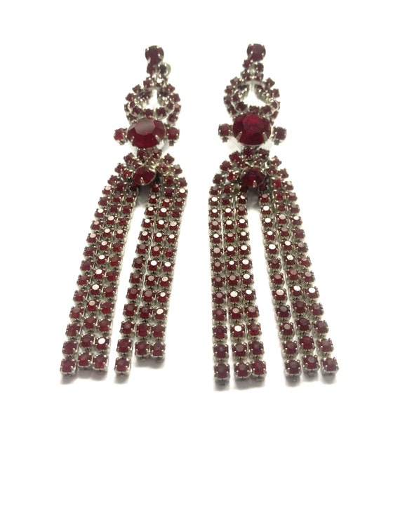 Massive Siam Red Fringe Earrings Circa 1950s - image 8
