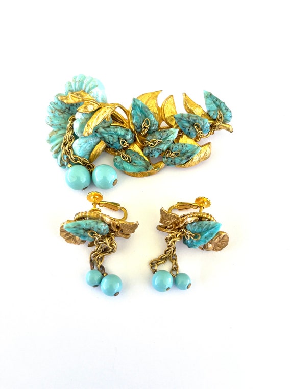 Miriam Haskell Frank Hess 1950's Turquoise Art Gl… - image 2