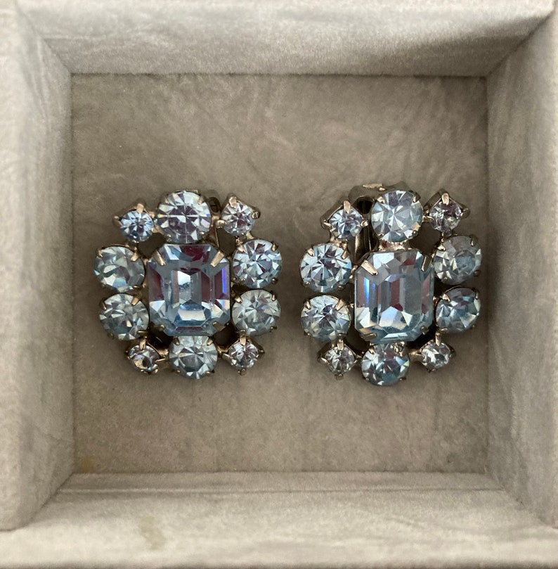 Vintage Light Blue Cluster Earrings image 3