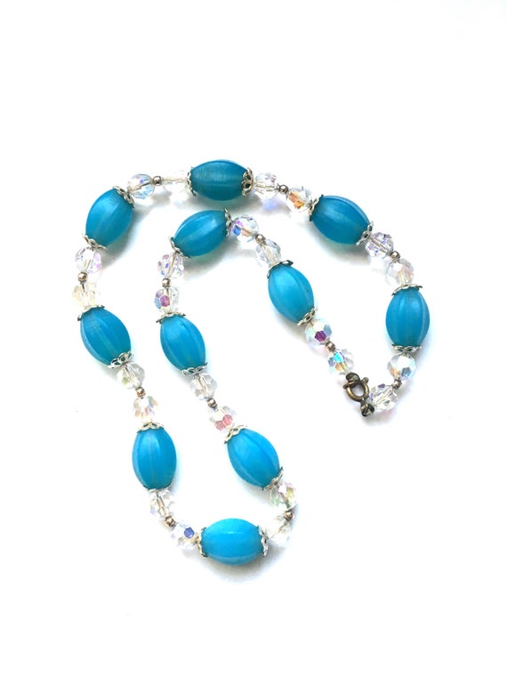 Vintage Satin Glass and Crystal Necklace