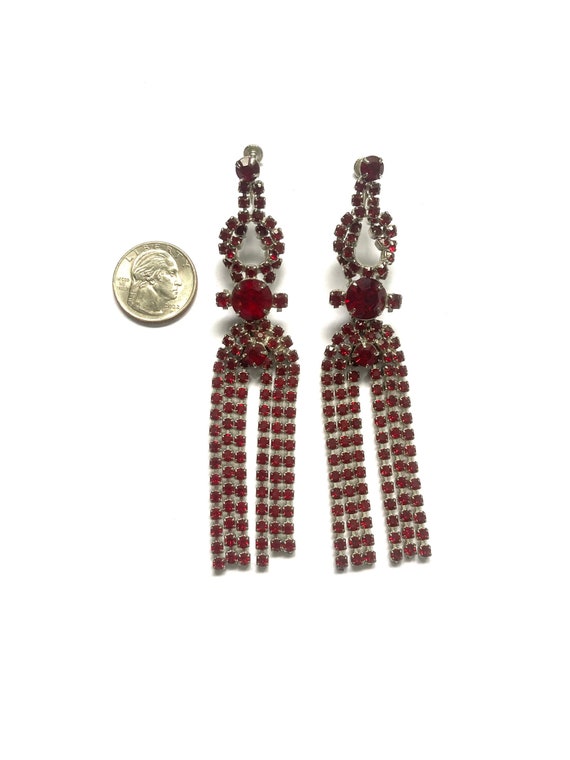 Massive Siam Red Fringe Earrings Circa 1950s - image 3