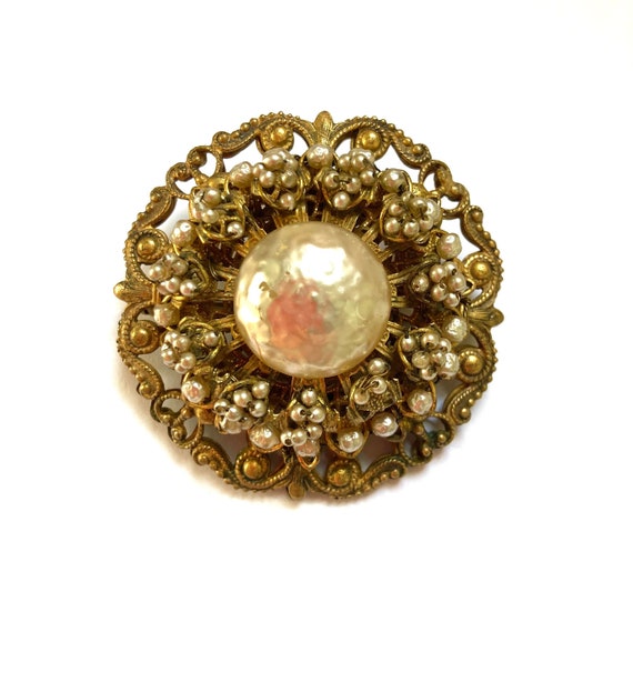 Miriam Haskell Baroque and Seed Pearl Brooch Circa