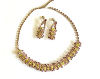 Austrian Rhinestone Necklace and Earring Suite Circa 1950s