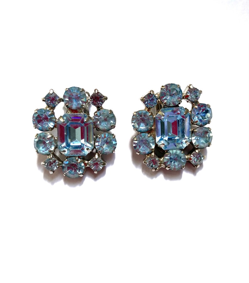 Vintage Light Blue Cluster Earrings image 1