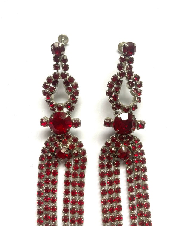 Massive Siam Red Fringe Earrings Circa 1950s - image 6