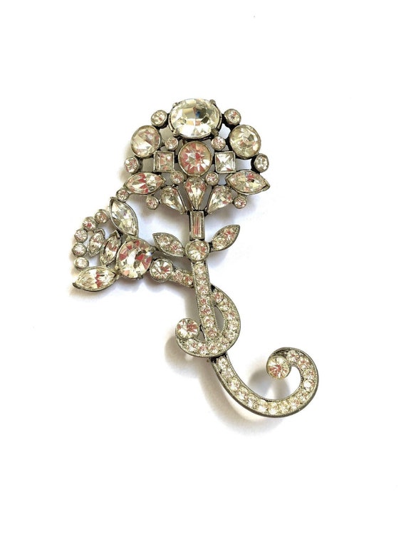 Antique Faceted Crystal Flower Brooch