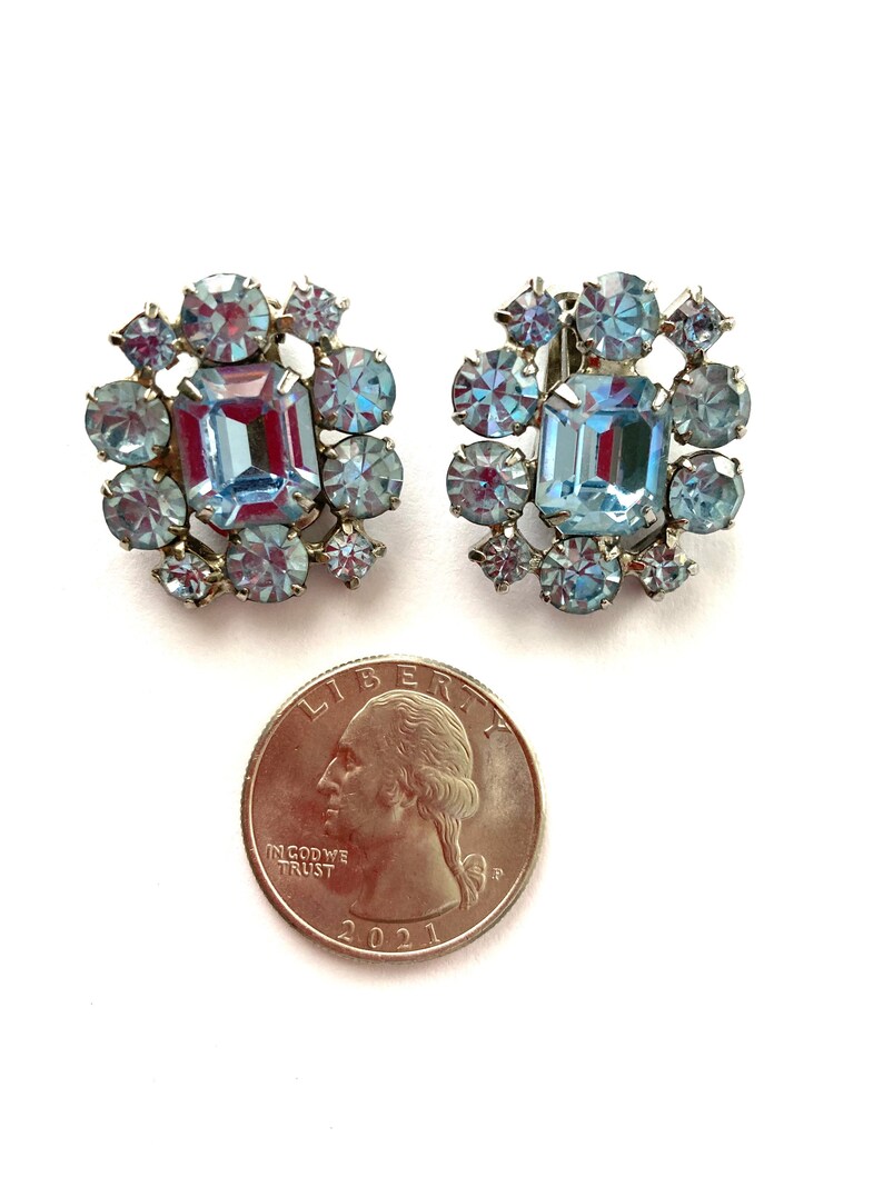 Vintage Light Blue Cluster Earrings image 8