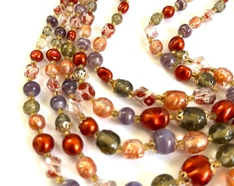 Vintage Five Strand Glass Bead Necklace Japan Circa 1960s