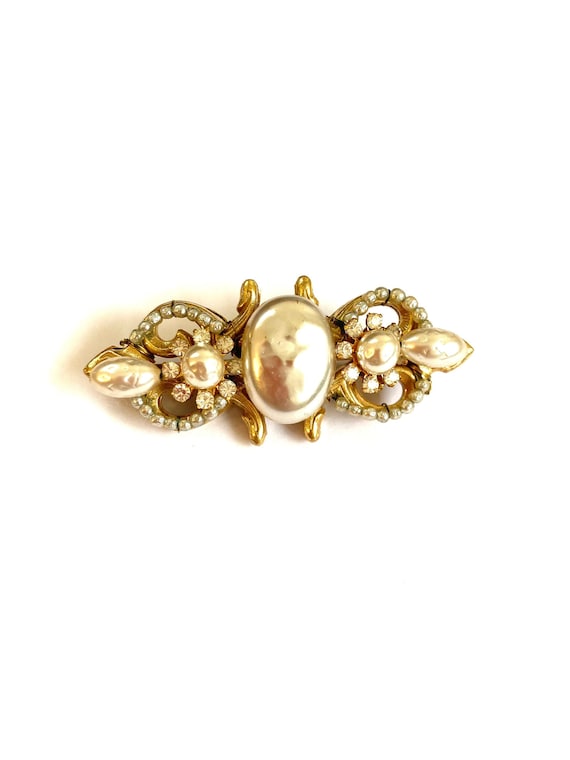 Miriam Haskell Baroque and Seed Pearl Bar Brooch