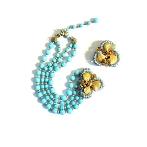 Miriam Haskell Frank Hess 1950's Gripoix Glass Beads Necklace and Dress Clip