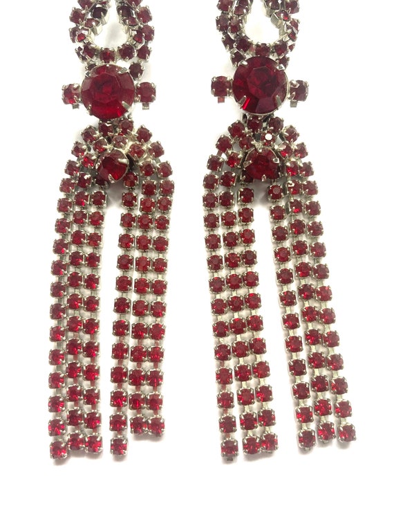 Massive Siam Red Fringe Earrings Circa 1950s - image 2