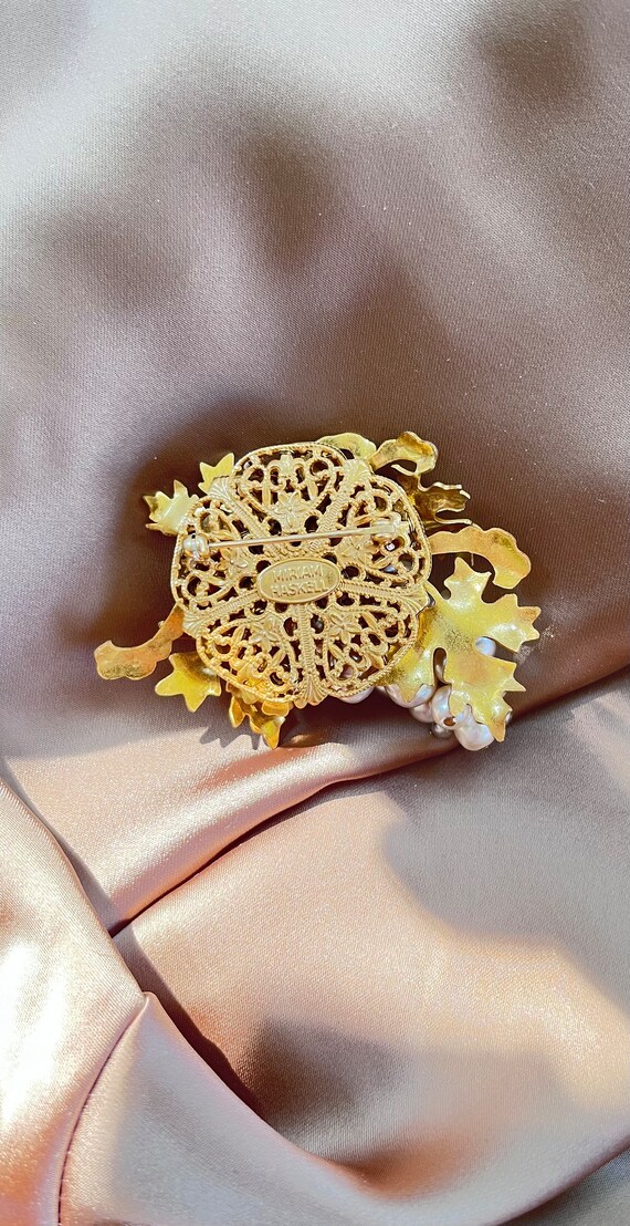 Miriam Haskell Pearl Grape Motif Brooch and Earri… - image 4