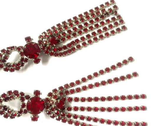 Massive Siam Red Fringe Earrings Circa 1950s - image 7