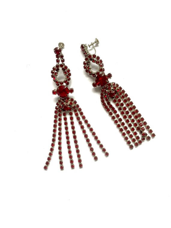 Massive Siam Red Fringe Earrings Circa 1950s - image 9