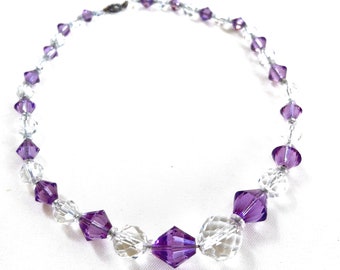 Czech Art Deco Necklace Lavender Clear Faceted Glass Beads Sterling Silver Chain Circa 1920s 1930s