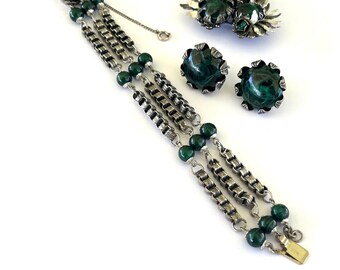 Miriam Haskell Frank Hess Art Glass-armband, broche, oorbellen uit de jaren 50