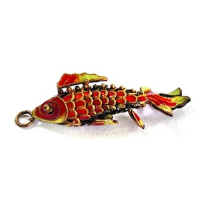 Art Deco Sterling Enamel Articulated Orange Fish Pendant, Circa 1920s-1930s