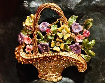 Easter Brooch, Spring, Floral, Crystal, Colorful, Gold Floral Brooch