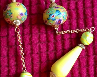 Colorful Dangling Earrings, Yellow Earrings, Summer Earrings