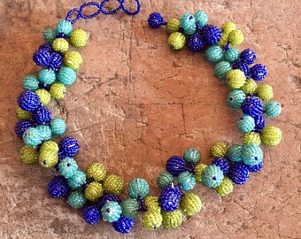 Beaded Necklace, Beaded Choker, Colorful Necklace, Beaded Bibs