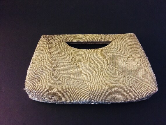Beaded Evening Bag, Silver Evening Bag, Top Handle