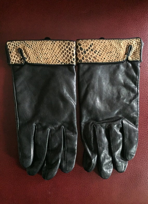 Black Gloves, Leopard Gloves, Faux Leather Gloves - image 6
